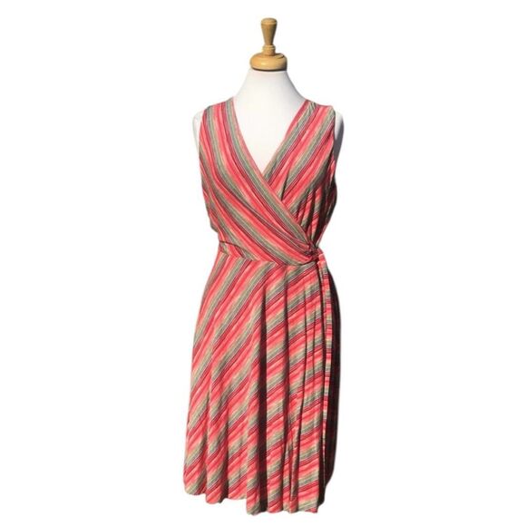 ✨BAILEY 44 EMILE MULTICOLOR STRIPES FAUX WRAP BELTED A-LINE MIDI SZ S DRESS✨ - Picture 4 of 10
